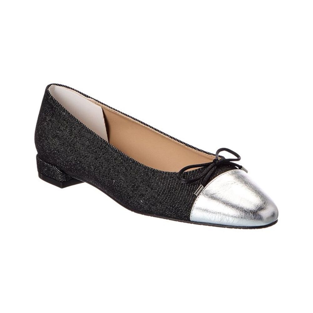 Stuart Weitzman Sleek Bow Denim Flat, Black
